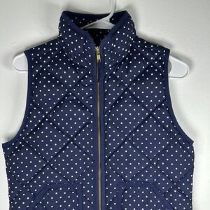J.Crew Women’s Polka Dot Navy & White Quilted Puffer Full Zip Down Vest -Size XS